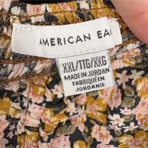 American Eagle Women's Off-Shoulder Floral Bohemian Blouse XXL Yellow Cropped - Picture 4 of 9